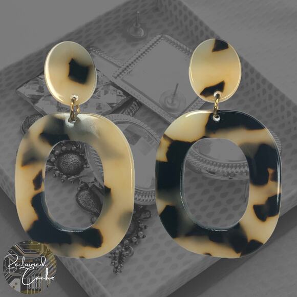Black and Tan Small Oval Drop Earrings - Picture 1 of 3
